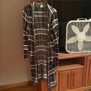 Faded Glory Black & White Plaid Hooded Long Cardigan